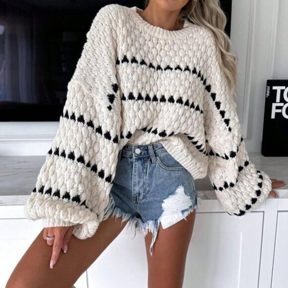 Sweaters - Multicolor Casual Women's Round Neck Loose And Style Long Sleeve Top